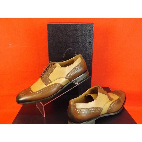 NIB PRADA 2EF020 BURNISHED BROWN TAN LEATHER BROGUE OXFORDS TREES SET 10 main image 12
